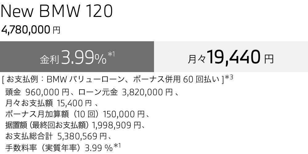 New BMW 120 お支払い例