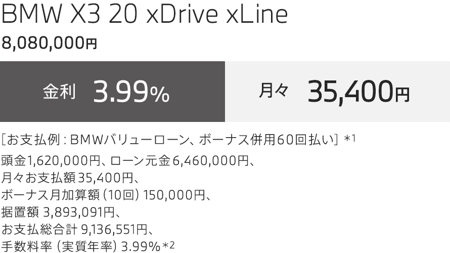BMW X3 20 xDrive xLine 支払例