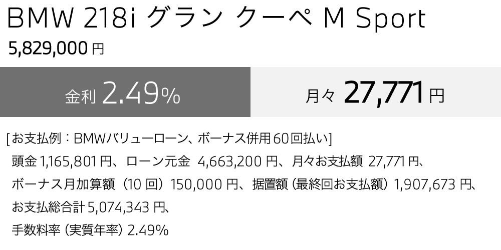 218i M Sport お支払い例