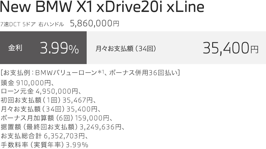 New BMW X1 xDrive20i xLine お支払い例