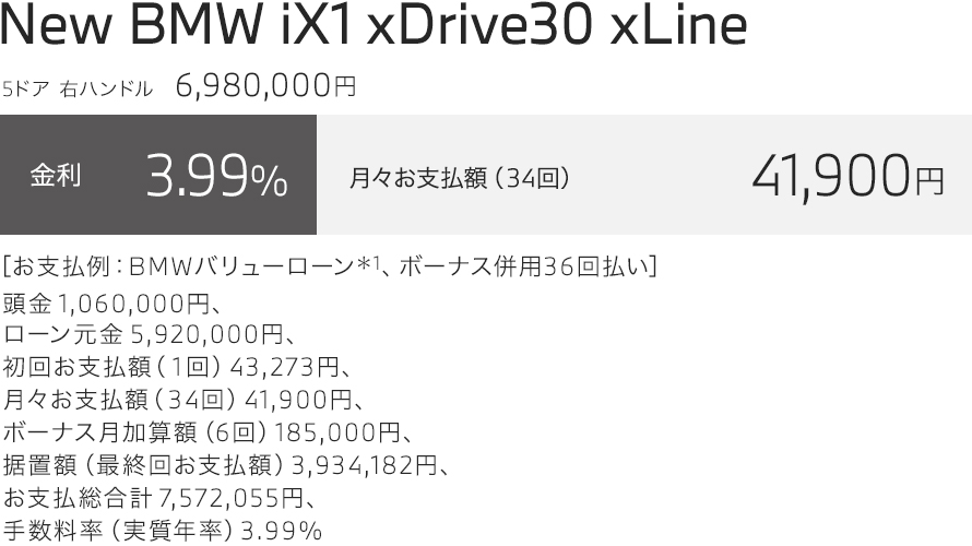 New BMW iX1 xDrive30 xLine お支払い例